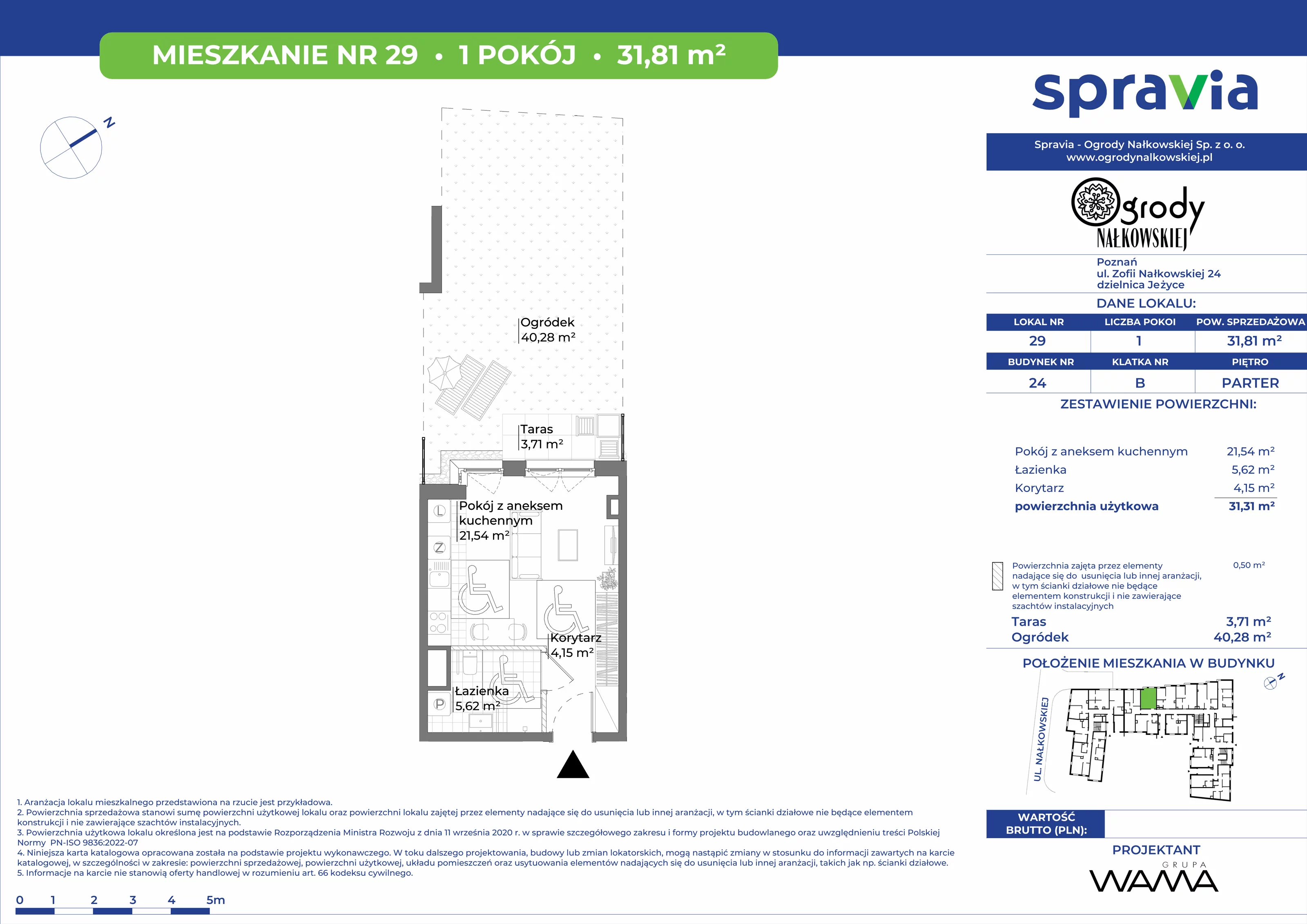 1 pokój, mieszkanie 31,81 m², parter, oferta nr 24-29, Ogrody Nałkowskiej, Poznań, Ogrody, ul. Nałkowskiej 24, 26